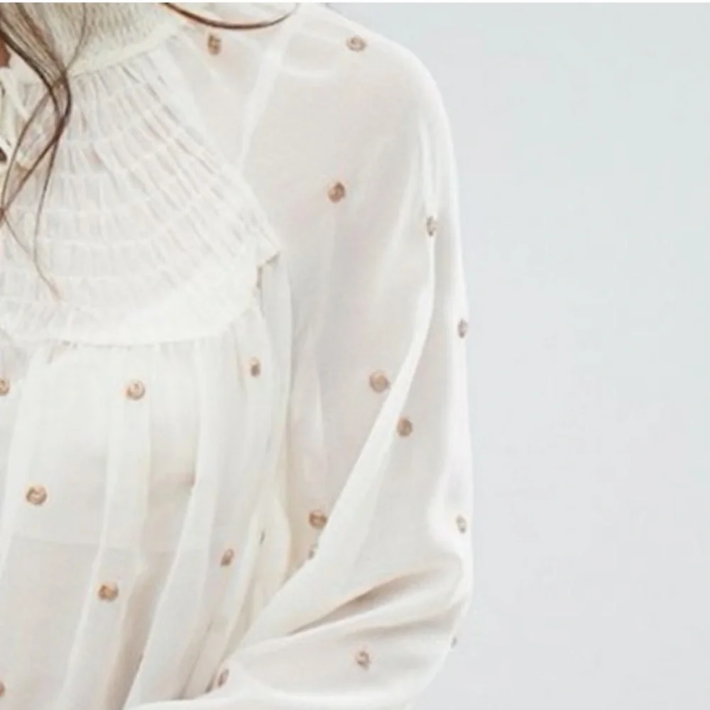 Free people Ready To Run Smoked Blouse Semi Sheer Studded - Picture 4 of 4